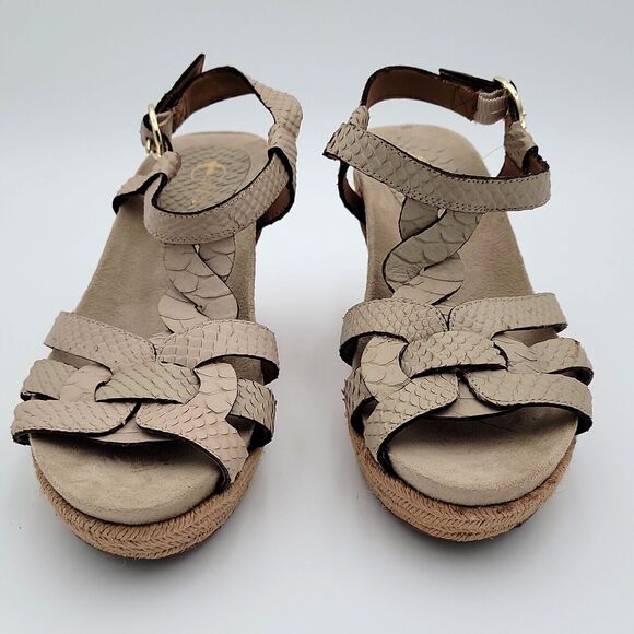 Earthies 8B Wedge Heel Sandals Corsica Tan Biscuit Leather Cork 3in Casual Beach - Picture 3 of 15